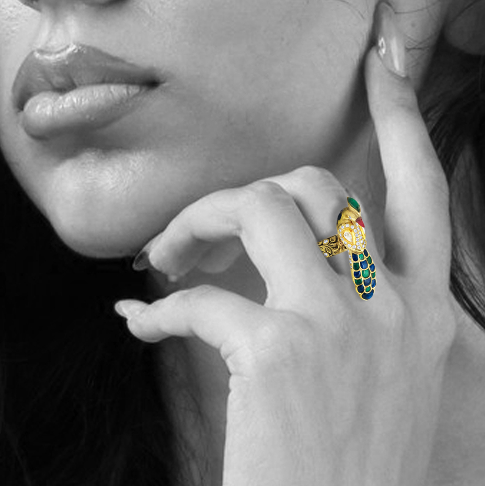 Peacock Ring with Talaf work, and Polki Accents